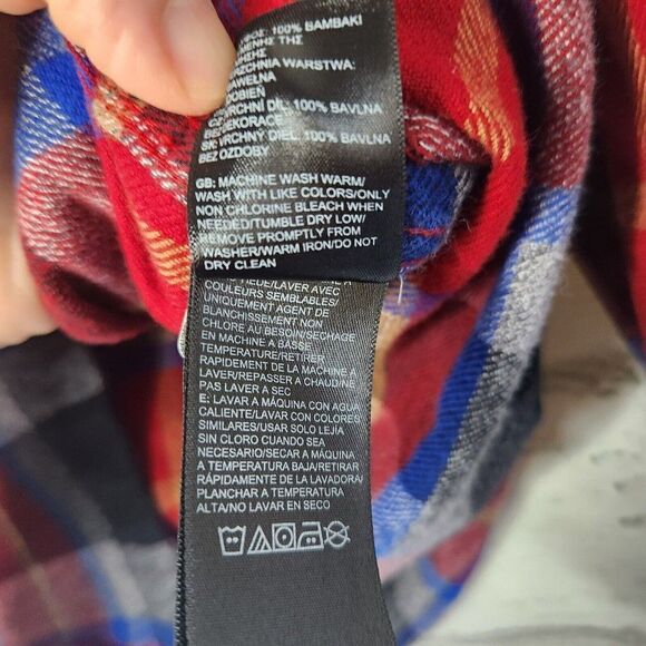 THE NORTH FACE Mens Button Down Plaid Blue Red Flannel Shirt Large Long Sleeve - Picture 12 of 12